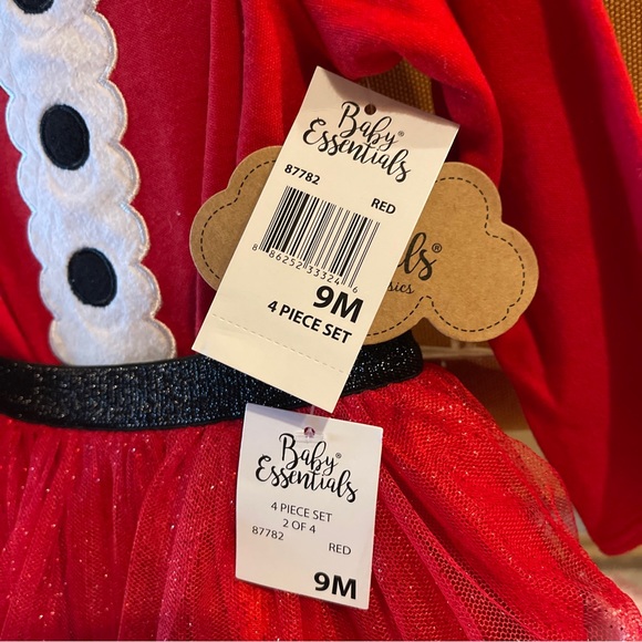 Baby Essentials Santa 4-Piece Bodysuit,tule,Leg Warmers & Headband Size 9 Months - Picture 6 of 17